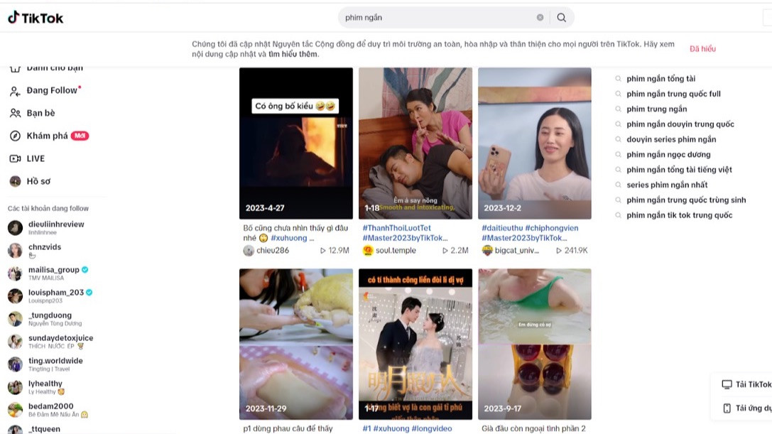 Hàng triệu kết quả hiện ra chỉ với từ khóa phim ngắn trên nền tảng mạng xã hội TikTok.