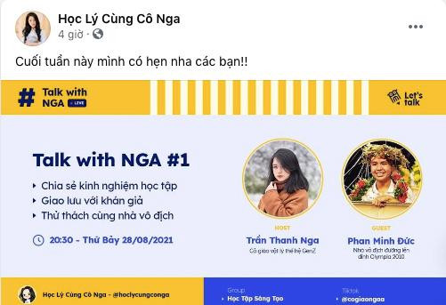 Thanh Nga cho biết sẽ liên hệ cùng quán quân Phan Minh Đức trong buổi livestream. Ảnh: FBNV Thanh Nga cho biết sẽ liên hệ cùng quán quân Phan Minh Đức trong buổi livestream. Ảnh: FBNV