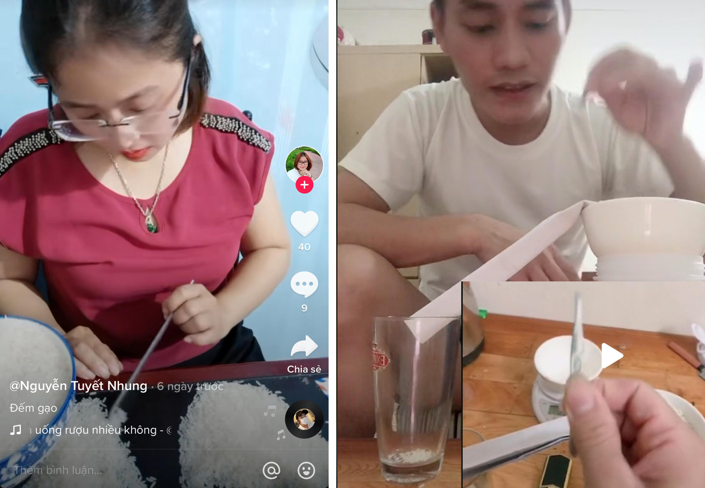 Không ít người cũng thực hiện việc đếm gạo, thậm chí dùng nhíp để gắp đếm. Ảnh chụp màn hình. Không ít người cũng thực hiện việc đếm gạo, thậm chí dùng nhíp để gắp đếm. Ảnh chụp màn hình.