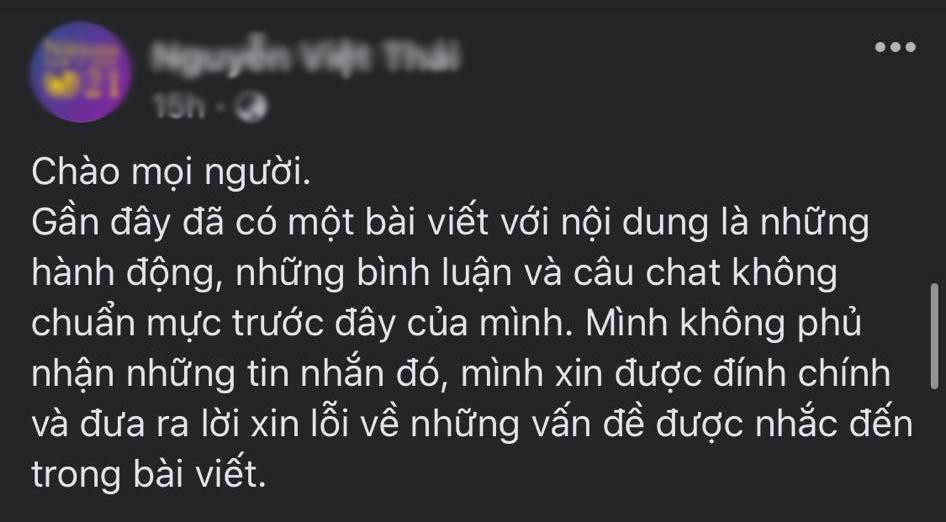 Nguyễn Việt Thái chia sẻ trên trang cá nhân. Ảnh chụp lại màn hình Nguyễn Việt Thái chia sẻ trên trang cá nhân. Ảnh chụp lại màn hình