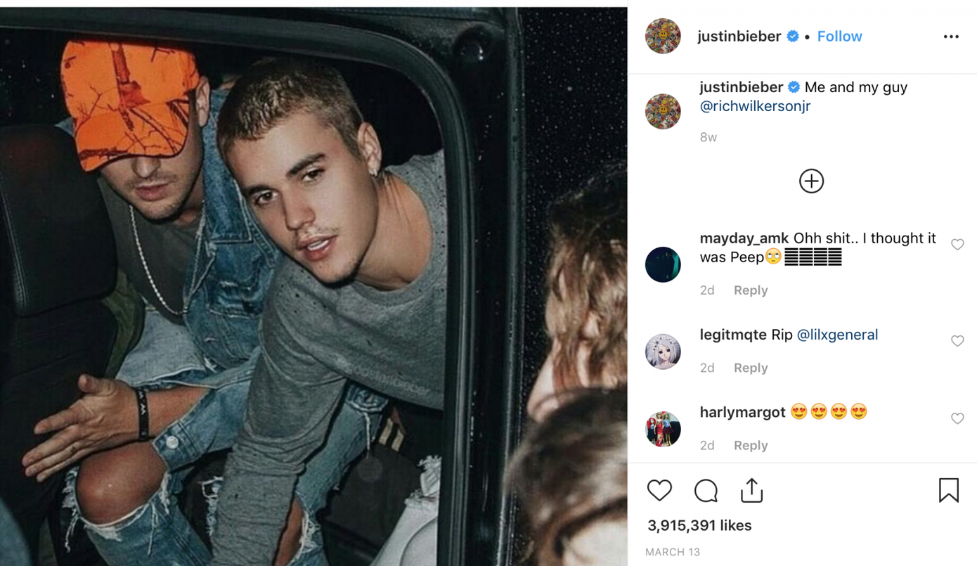 Bức ảnh do Justin Bieber đăng trên trang cá nhân thu về hơn 3 triệu lượt thích. Bức ảnh do Justin Bieber đăng trên trang cá nhân thu về hơn 3 triệu lượt thích.