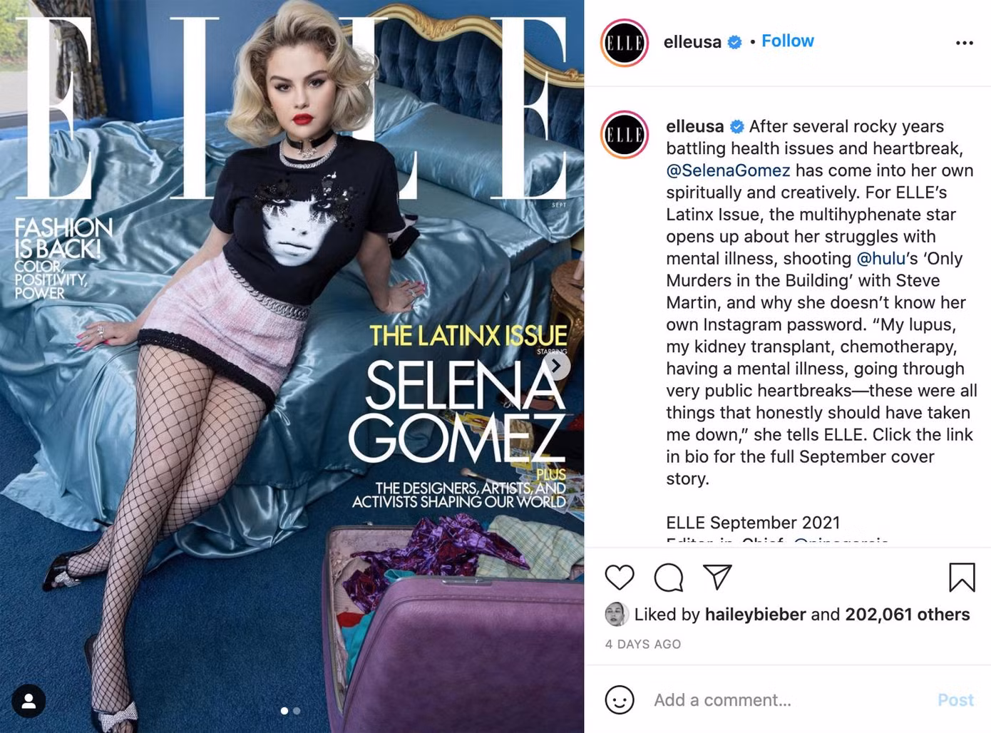 Hailey Bieber "thả like" ảnh Selena Gomez trên Instagram. (Nguồn: People)