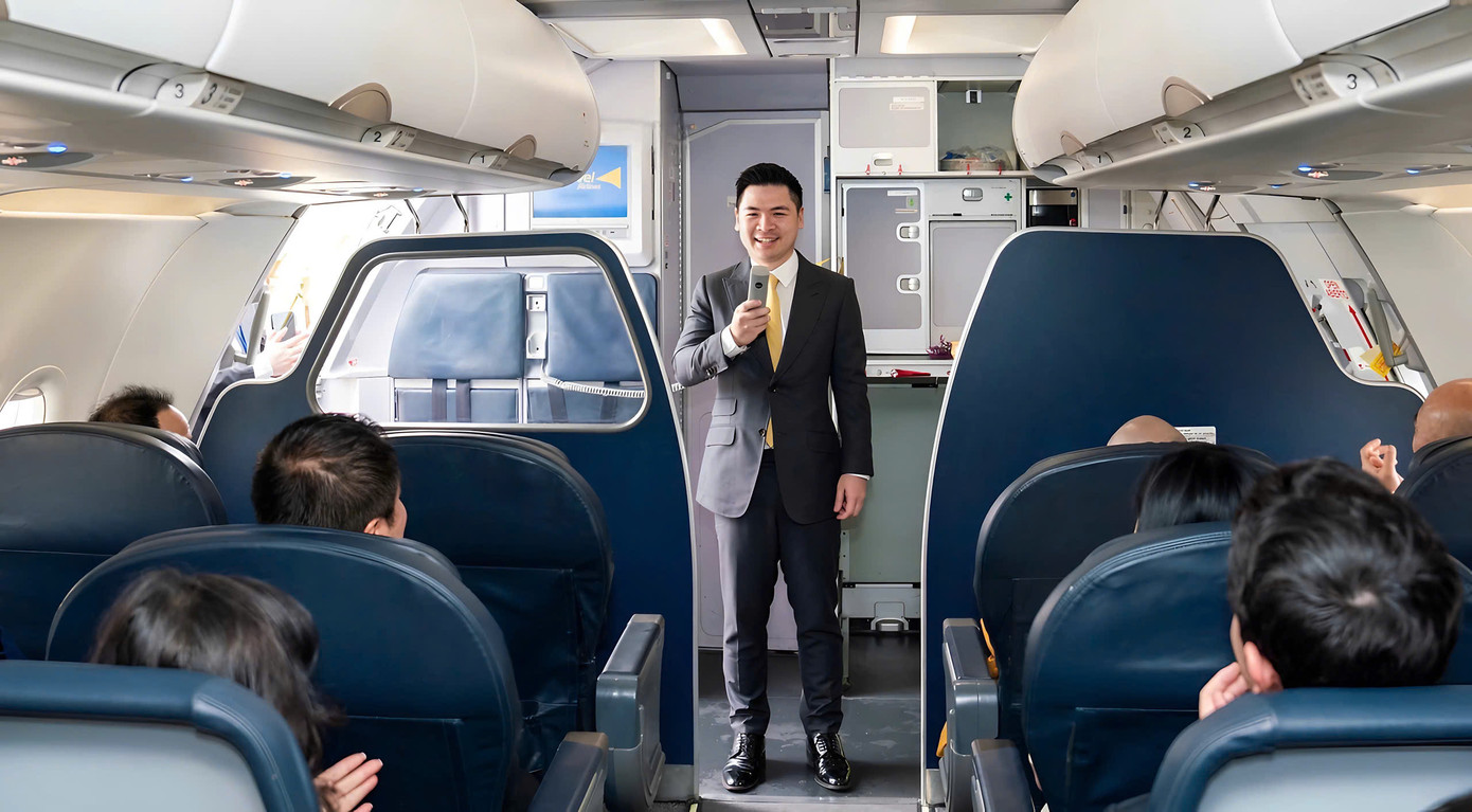 Ông Đỗ Vinh Quang, Chủ tịch Vietravel Airlines phát biểu trên chiếc máy bay sở hữu riêng đầu tiên của hãng Ông Đỗ Vinh Quang, Chủ tịch Vietravel Airlines phát biểu trên chiếc máy bay sở hữu riêng đầu tiên của hãng