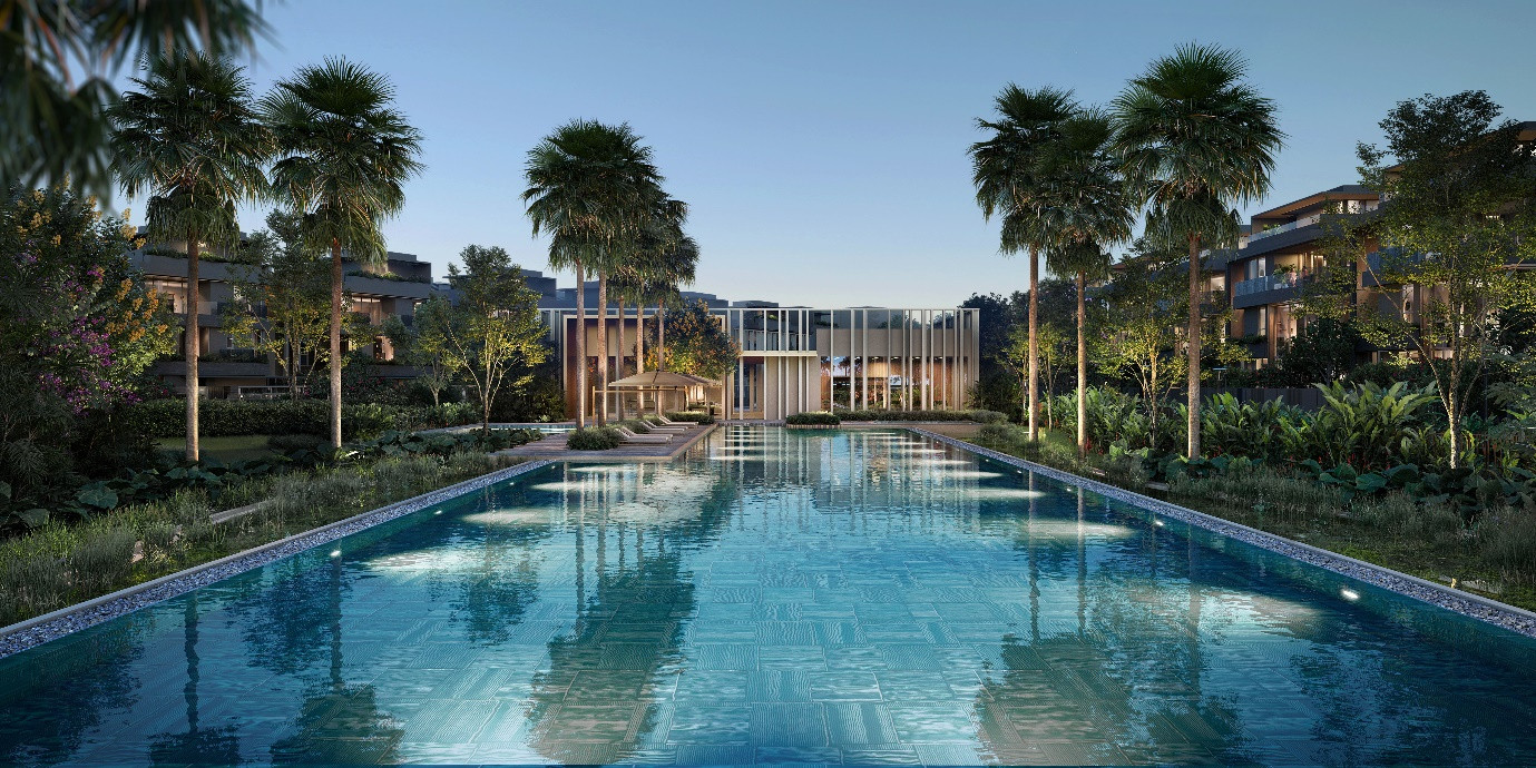 Hồ bơi dài 50m nằm trong khuôn viên Clubhouse, mang đến không gian thư giãn lý tưởng giữa thiên nhiên xanh mát