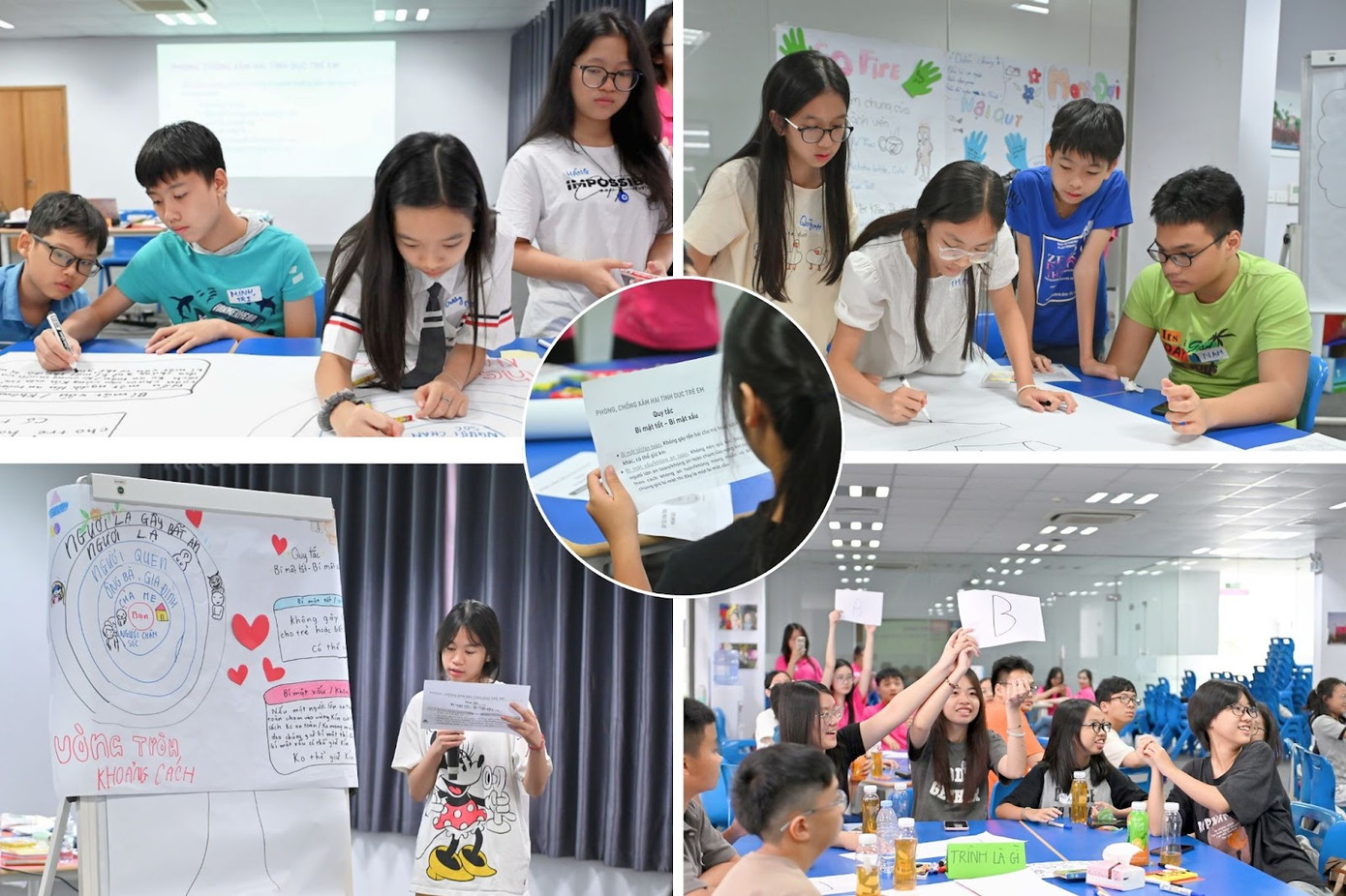 Các em được tìm hiểu về các quy tắc phòng, chống bạo lực bằng cách hiểu riêng của mình và truyền đạt lại cho các bạn