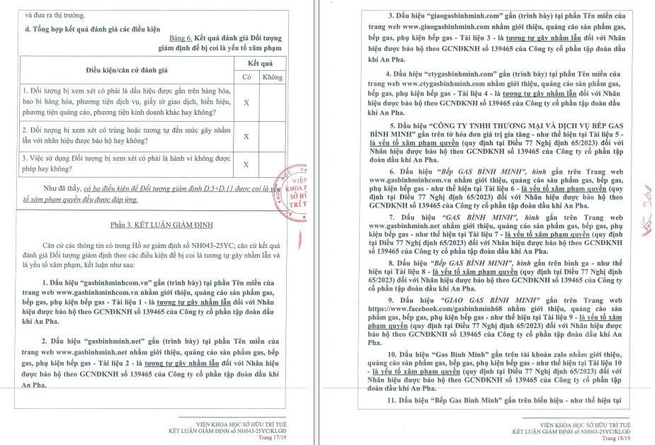 Hình ảnh kết luận giám định các dấu hiệu vi phạm