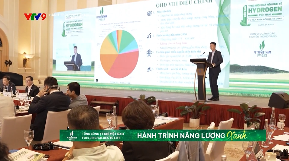 Ông Chu Hải Hà, Phó ban Nghiên cứu Phát triển - Tổng Công ty Khí Việt Nam - CTCP trình bày về kế hoạch phát triển năng lượng Hydrogen tại một diễn đàn