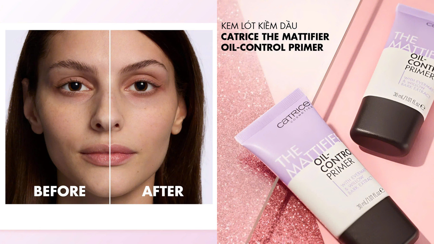 Trước và sau khi sử dụng Kem lót Catrice The Mattifier Oil-Control