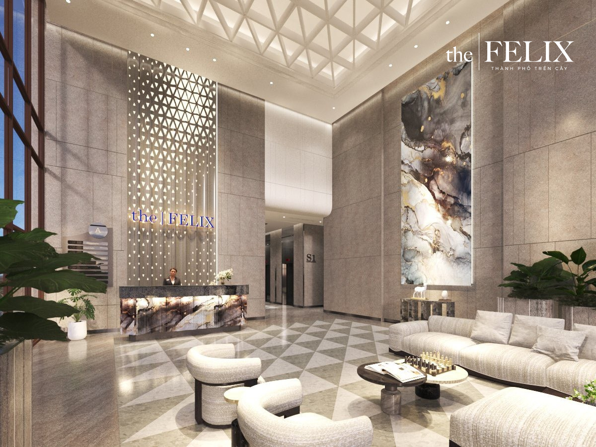 Sảnh chờ tại The Felix được thiết kế theo tiêu chuẩn khách sạn cao cấp