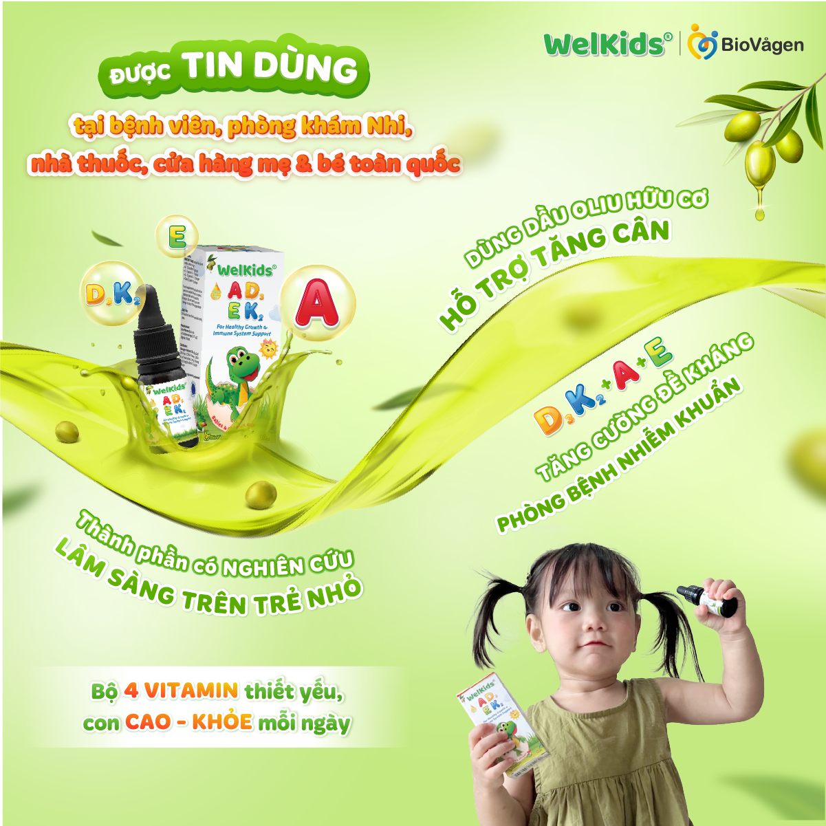 WelKids ADEK bổ sung D3K2 + Vitamin A, E giúp con Cao - Khỏe ảnh 2