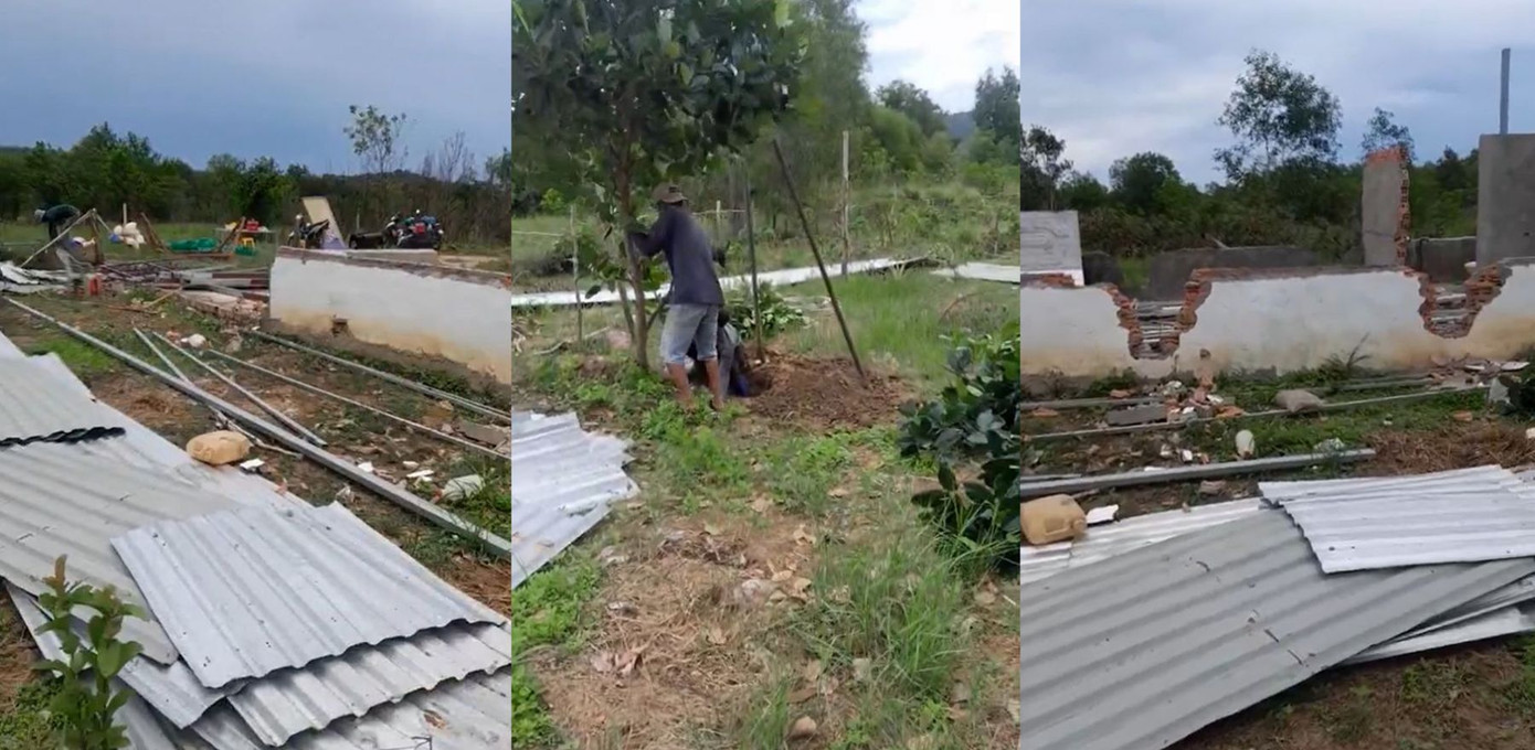 Một hộ dân chủ động tháo dỡ các công trình trái phép trên đất dự án. Một hộ dân chủ động tháo dỡ các công trình trái phép trên đất dự án.