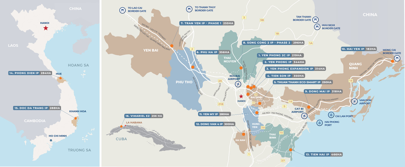 Bản đồ 16 KCN của Viglacera. Bản đồ 16 KCN của Viglacera.