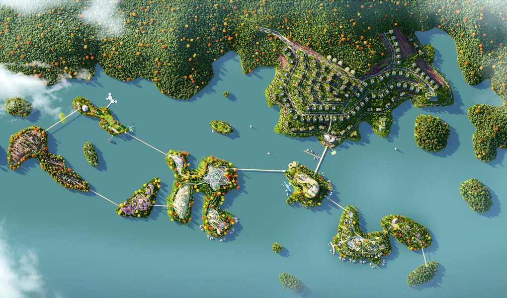 Quần đảo Retreat Flamingo Majestic Island Resort nằm biệt lập giữa hồ Núi Cốc - "viên ngọc xanh" của Thái Nguyên.