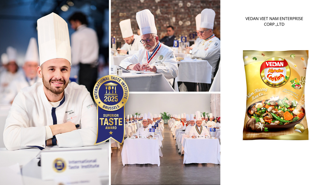 Hạt nêm nấm hương rau củ Vedan được đánh giá cao bởi hội đồng chuyên gia ẩm thực quốc tế nhờ hương vị thanh nhẹ, hài hòa và phù hợp với xu hướng ăn uống lành mạnh.
