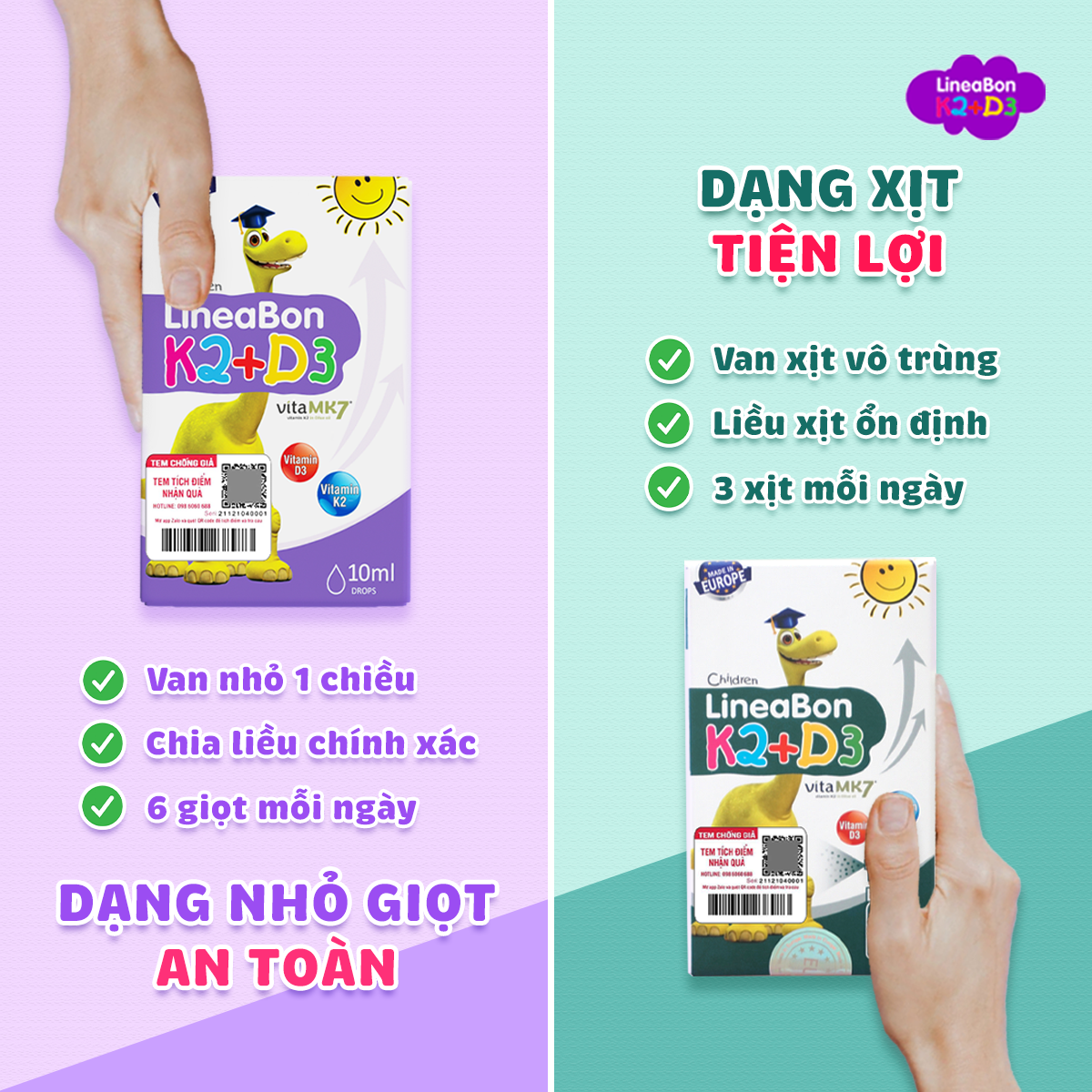 TPBVSK LineaBon K2+D3 là sản phẩm “thân thiện” với trẻ em