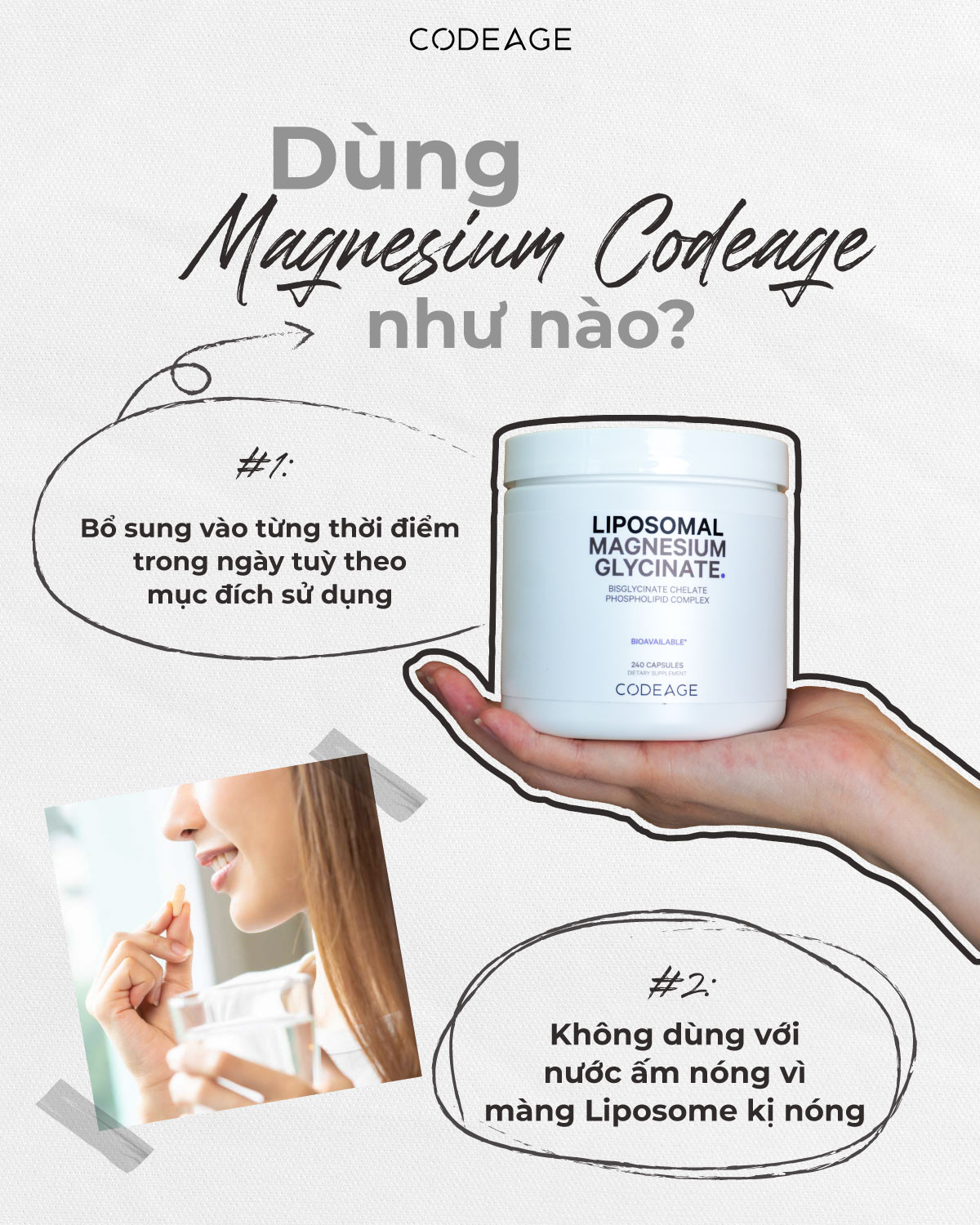 Với công thức chứa Magnesium Glycinate kết hợp công nghệ Liposome và BioPerine®, Codeage mang đến giải pháp hỗ trợ giảm căng thẳng, suy nhược thần kinh hiệu quả