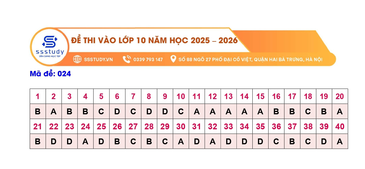 Đáp án tham khảo 24 mã đề môn tiếng Anh được thực hiện bởi Hệ thống giáo dục SSStudy và Panda English Class.