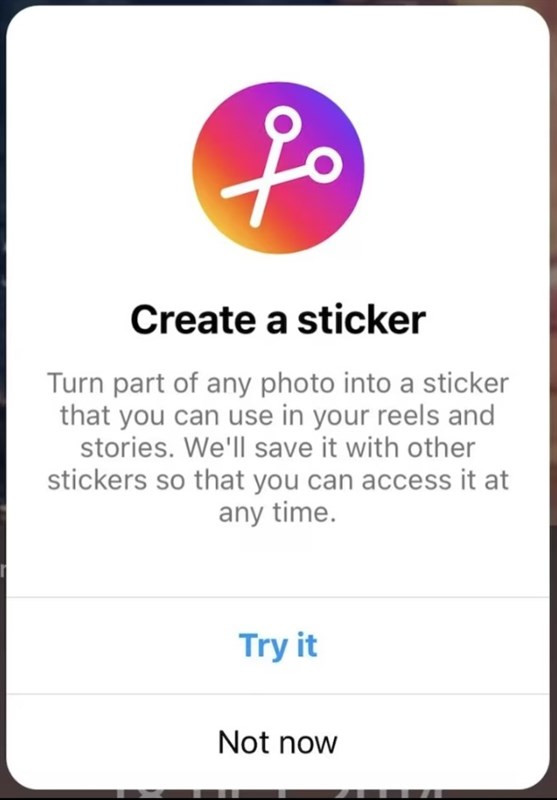 Thông báo người dùng thử tính năng tạo sticker của Instagram. Thông báo người dùng thử tính năng tạo sticker của Instagram.