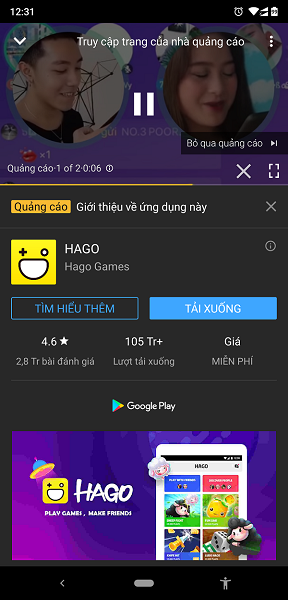 Quảng cáo hiển thị bất chợt trên Youtube gốc khiến việc xem video bị gián đoạn.