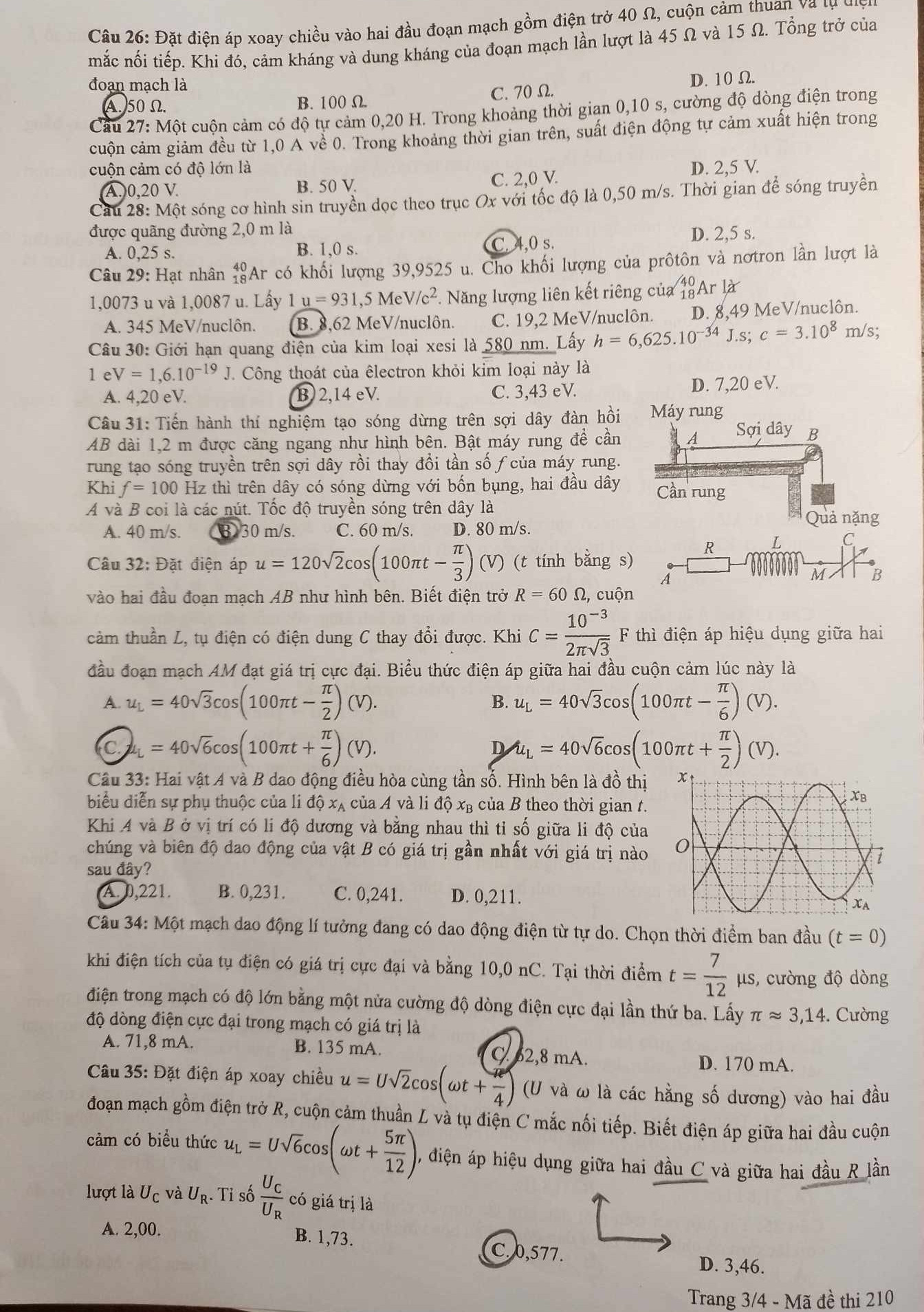 Đề thi tốt nghiệp THPT Quốc gia năm 2024 môn Vật lí mã đề 210. Đề thi tốt nghiệp THPT Quốc gia năm 2024 môn Vật lí mã đề 210.