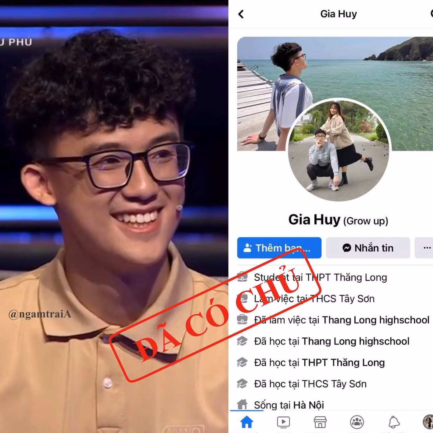 Dân mạng tỏ ra khá hụt hẫng khi phát hiện ra Gia Huy là "hoa đã có chủ". (Ảnh: @ngamtraiA)