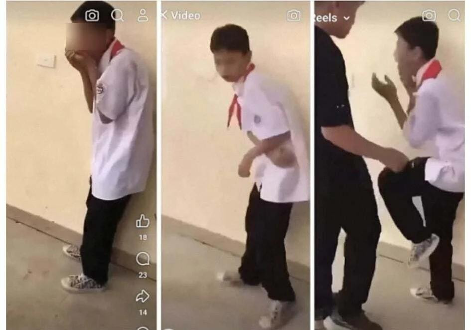Nam sinh bị bạn đánh ở Bắc Giang. (Ảnh: Cắt từ clip)