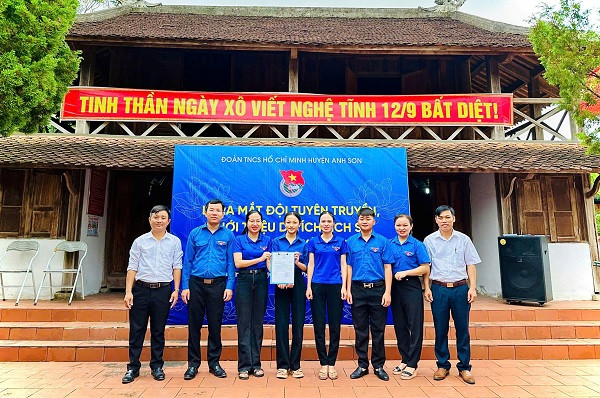 Đồng chí Nguyễn Thị Hương Liên, Bí thư Huyện Đoàn Anh Sơn trao Quyết định thành lập Đội hình. Đồng chí Nguyễn Thị Hương Liên, Bí thư Huyện Đoàn Anh Sơn trao Quyết định thành lập Đội hình.