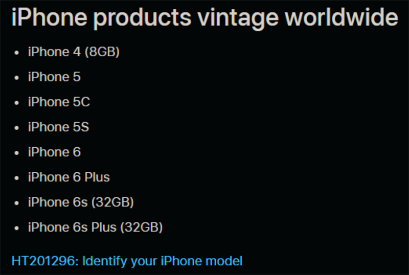 Danh sách iPhone Vintage của Apple. Danh sách iPhone Vintage của Apple.