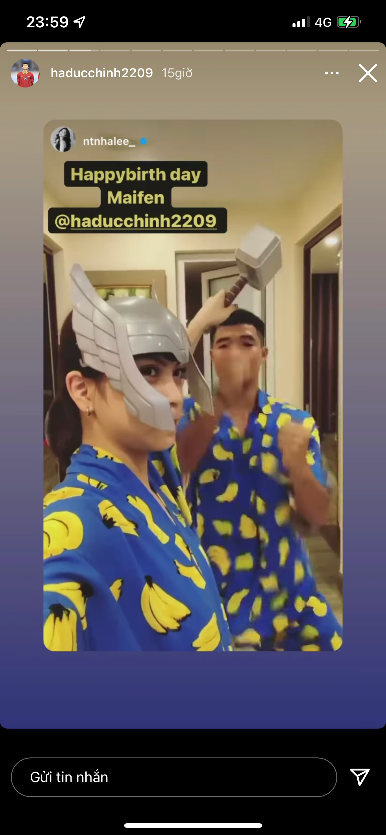 Nhật Lê - bạn gái cũ Quang Hải cũng đăng hình chúc mừng sinh nhật Đức Chinh.