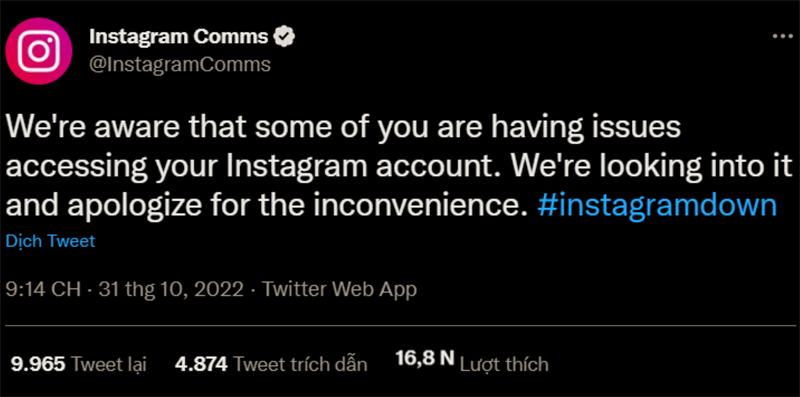 Instagram đã lên tiếng chính thức trên Twitter. Instagram đã lên tiếng chính thức trên Twitter.