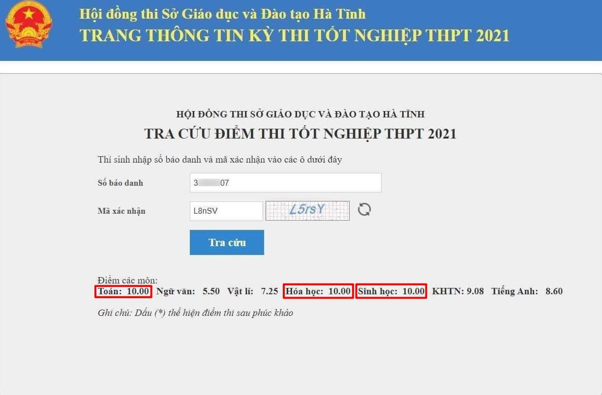 Thủ khoa khối B giành số điểm tuyệt đối 30/30 điểm.