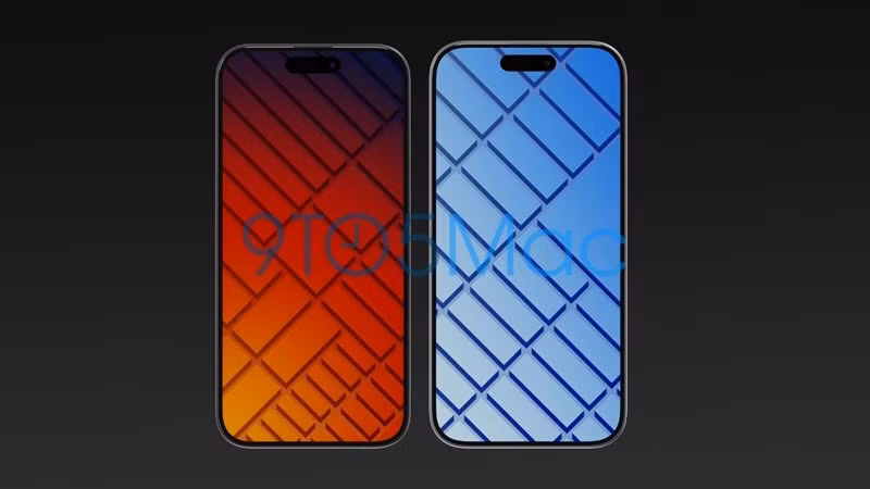 iPhone 15 bên trái, iPhone 15 Pro bên phải. (Ảnh: 9to5Mac)