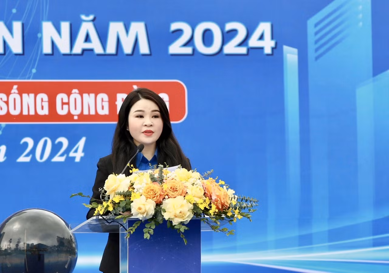 Bí thư Thành đoàn Hà Nội Chu Hồng Minh phát biểu.