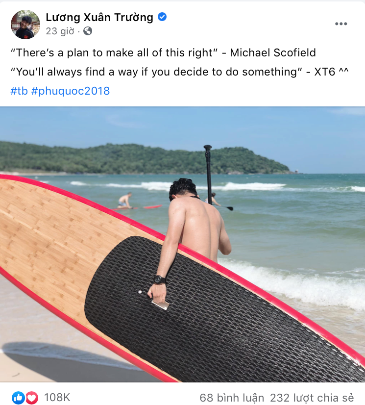 Xuân Trường thì đăng ảnh ở Phú Quốc năm 2018, chắc là thèm đi biển lắm rồi đây! Xuân Trường thì đăng ảnh ở Phú Quốc năm 2018, chắc là thèm đi biển lắm rồi đây!