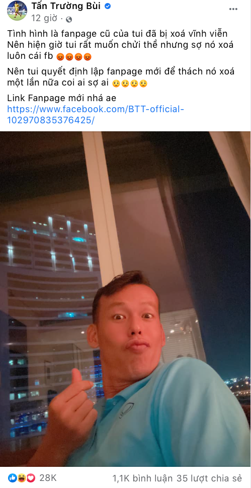 "Ông chú" Tấn Trường thông báo đã bị khóa fanpage vĩnh viễn, sẽ trở lại livestream trên fanpage mới. "Ông chú" Tấn Trường thông báo đã bị khóa fanpage vĩnh viễn, sẽ trở lại livestream trên fanpage mới.