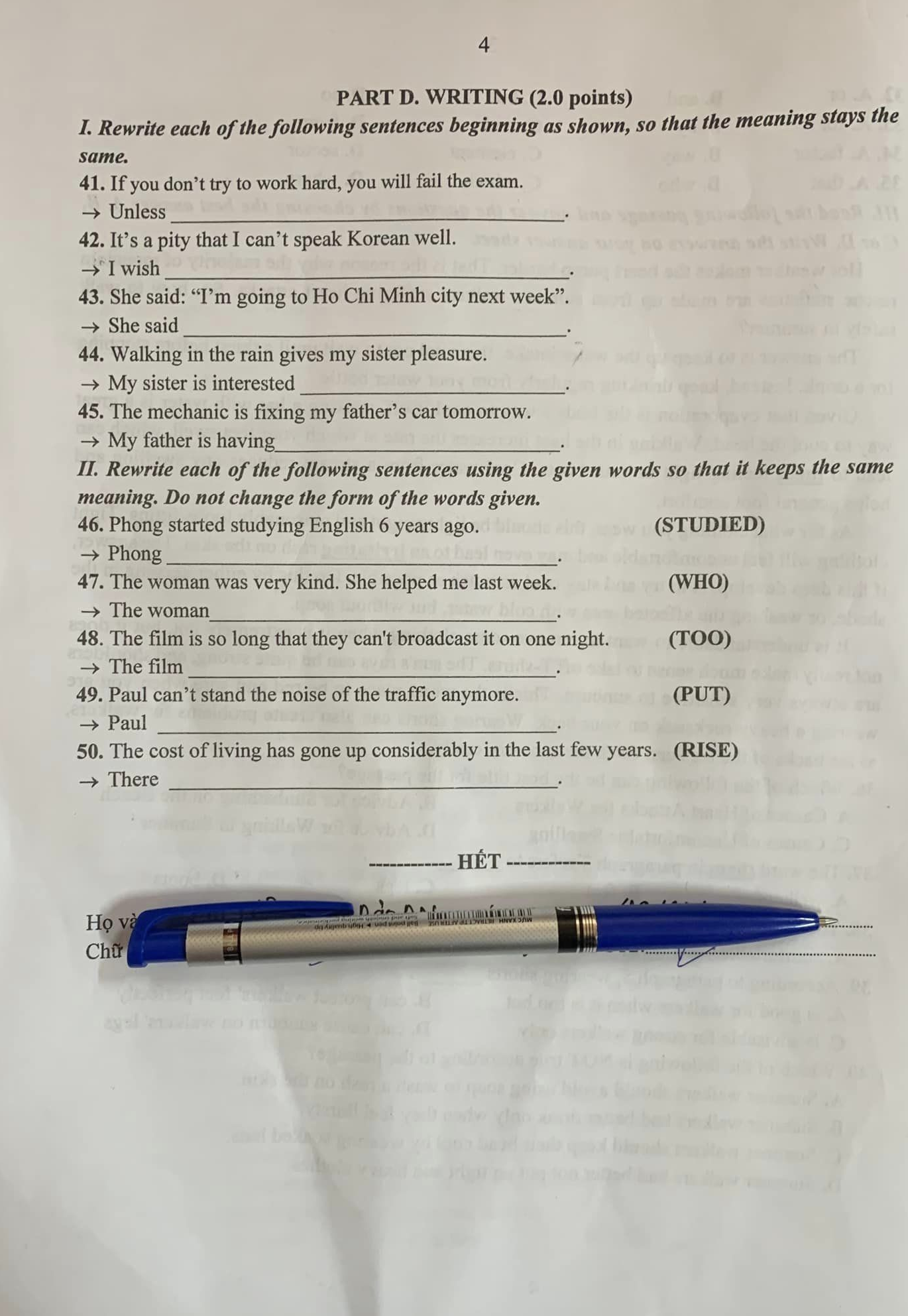 Đề thi môn tiếng Anh.