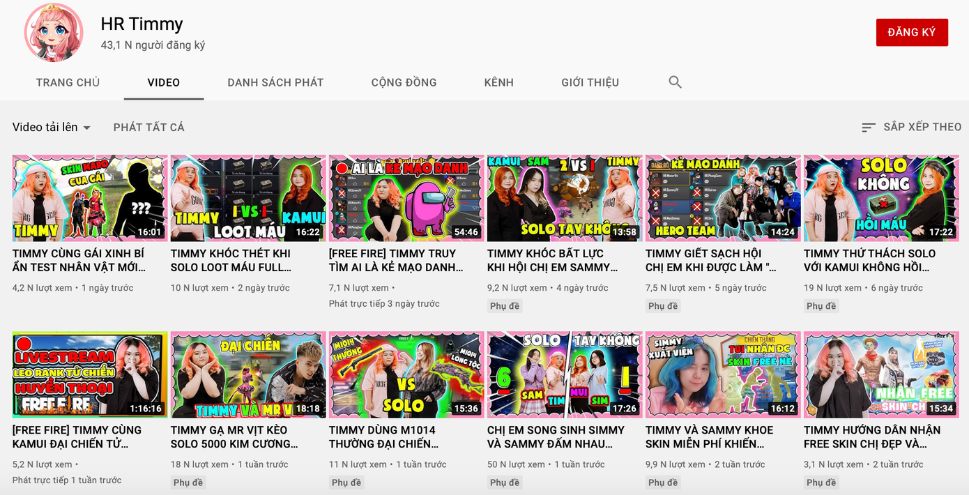 HR Timmy là một tài khoản khác của kênh YouTube Timmy TV với hơn 43.000 lượt người theo dõi.