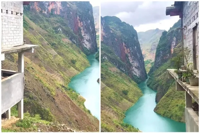 Toàn cảnh bên trái và bên phải ngôi nhà. Theo lời hướng dẫn viên, điểm khách ngồi cách mặt đất khoảng 4m. (Ảnh: Nguyễn Tiệp)