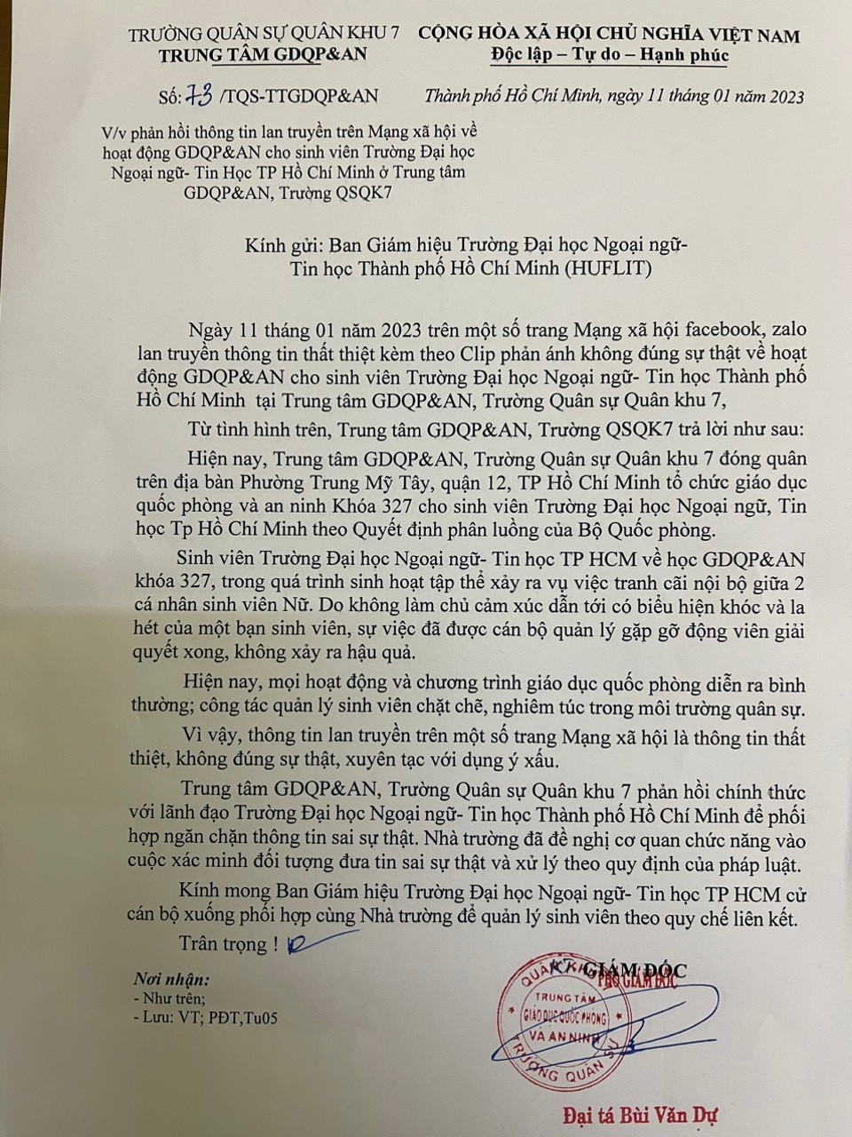 Công văn được đăng tải trên fanpage chính thức của trường ĐH Ngoại ngữ - Tin học TP.HCM. Công văn được đăng tải trên fanpage chính thức của trường ĐH Ngoại ngữ - Tin học TP.HCM.