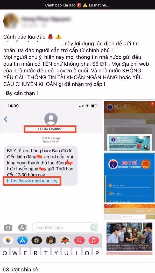 Tin nhắn có tận 3 lỗi sai chính tả, website không có đuôi .gov.vn.