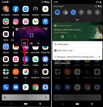Sau khi ấn vào biểu tượng headphone, video lập tức biến mất nhưng vẫn phát âm thanh, chỉ hiển thị trên thông báo.