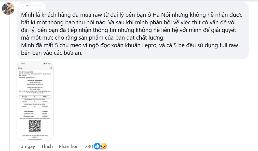 Các trường hợp bức xúc vì mèo cưng sử dụng sản phẩm công ty H. và gặp vấn đề sức khỏe. Các trường hợp bức xúc vì mèo cưng sử dụng sản phẩm công ty H. và gặp vấn đề sức khỏe.