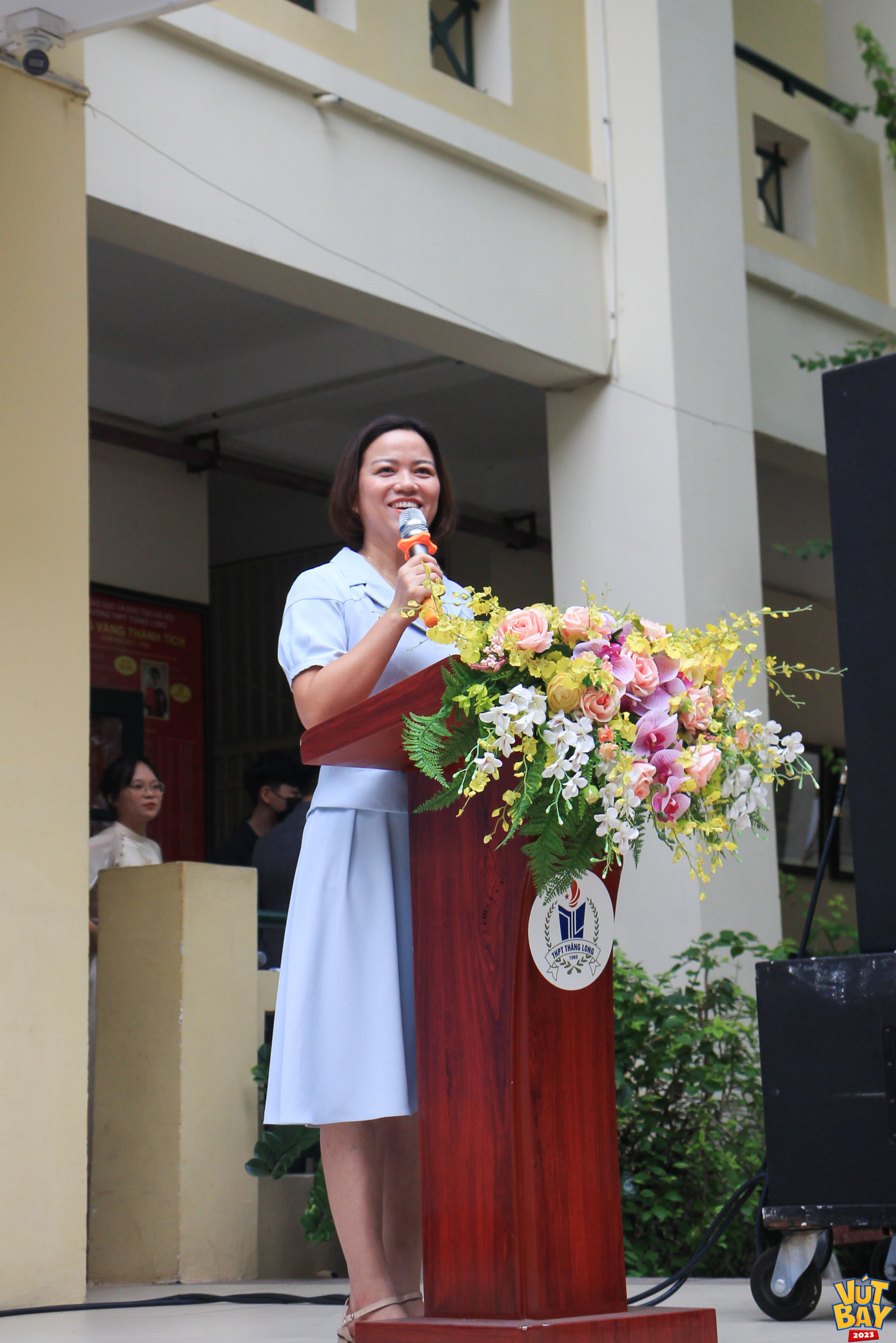 Nhà giáo Hoàng Thị Hải Lý - Phó Hiệu trưởng nhà trường phát biểu khai mạc sự kiện.