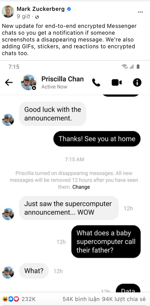 Mark Zuckerberg chia sẻ về tính năng mới của Facebook Messenger. Mark Zuckerberg chia sẻ về tính năng mới của Facebook Messenger.