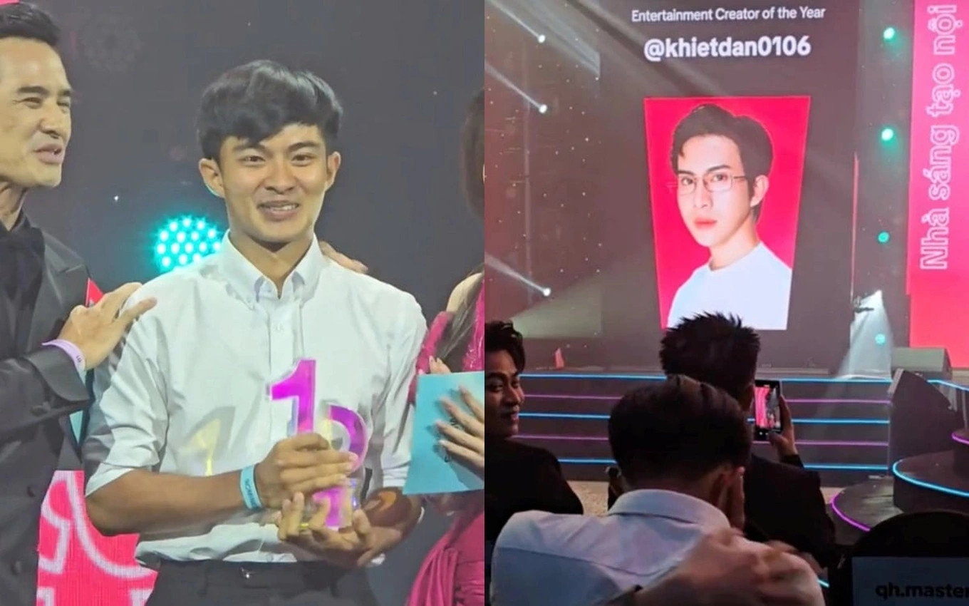 Lê Tuấn Khang lên nhận giải nhưng màn hình lại hiển thị ảnh Khiết Đan. Lê Tuấn Khang lên nhận giải nhưng màn hình lại hiển thị ảnh Khiết Đan.