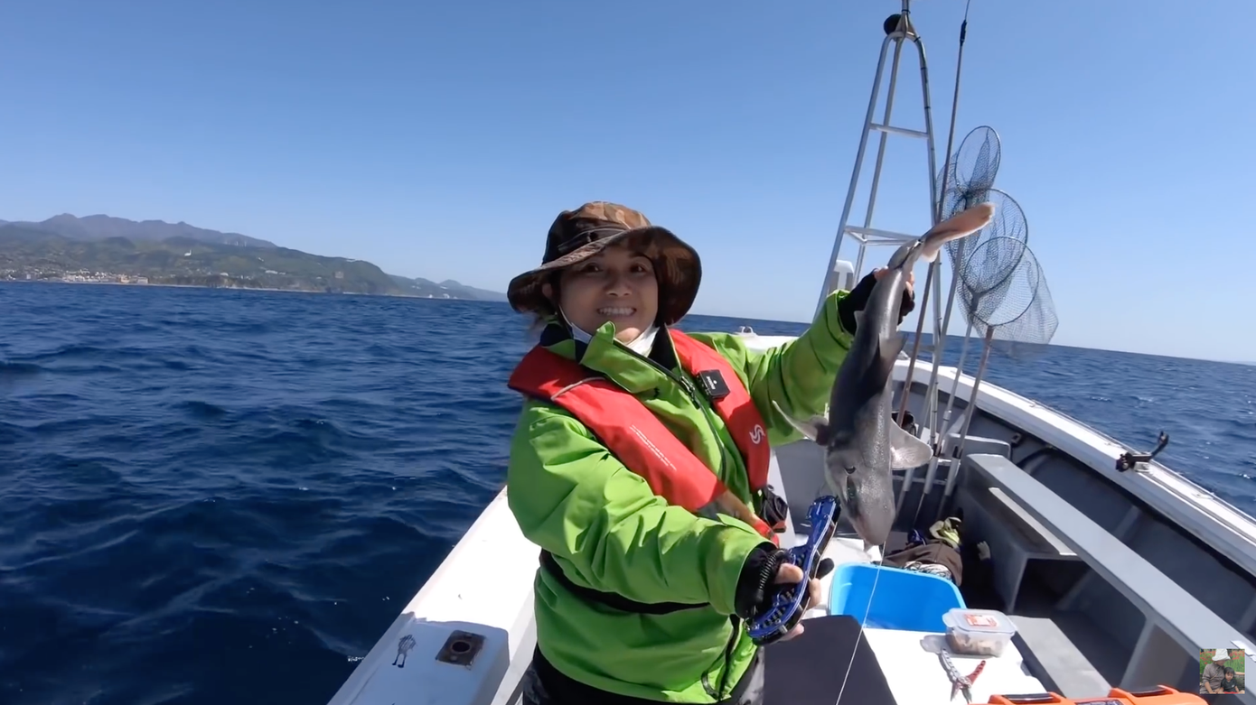 Cá mập con mà gia đình Quỳnh Trần JP câu được ở biển.