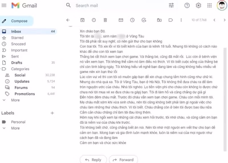 Bức tâm thư của người bố có con trai vừa qua đời gửi Độ Mixi. (Ảnh chụp màn hình)