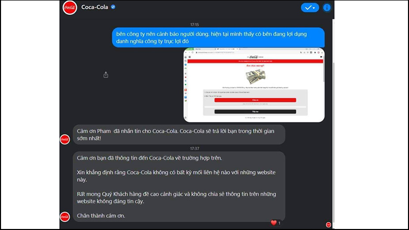 Coca-Cola lên tiếng phủ nhận liên quan trang đến trang web giả danh này. Coca-Cola lên tiếng phủ nhận liên quan trang đến trang web giả danh này.