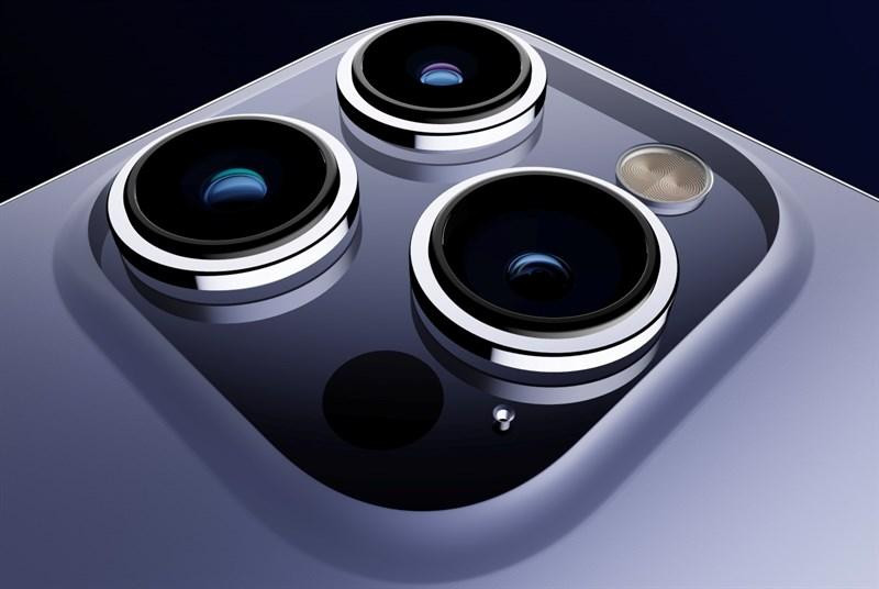 Cách bố trí camera, cảm biến Lidar và đèn flash LED trên concept iPhone 14 Pro Purple giống với iPhone 13 Pro.