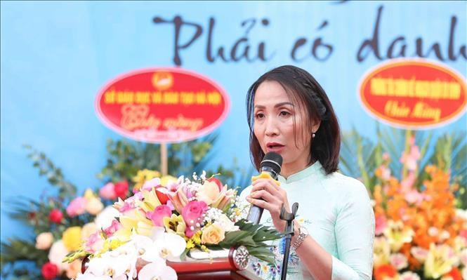 Cô Nguyễn Thị Thu Thuỷ, Hiệu trưởng trường THCS Nguyễn Công Trứ (quận Ba Đình, Hà Nội).